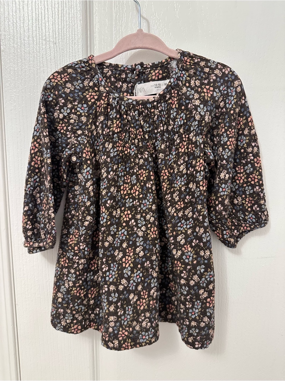 Zara Brown Floral Smocked Neck Blouse